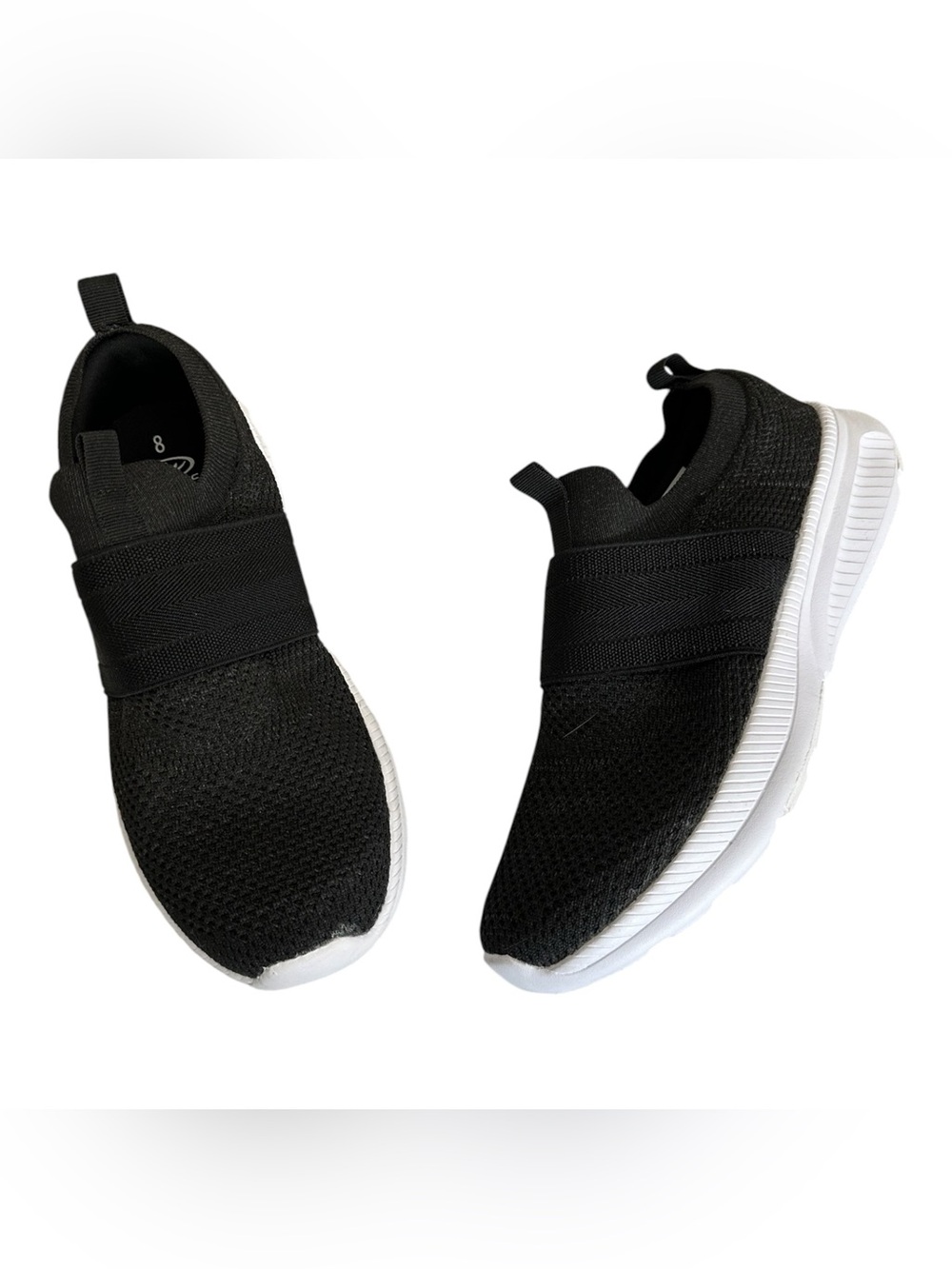 Athletic Works Black Slip-On Knit Sneakers with White Sole